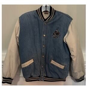 Vtg 90s Looney Tunes Warner Bros. Embroidered Denim Varsity Jacket Youth 12